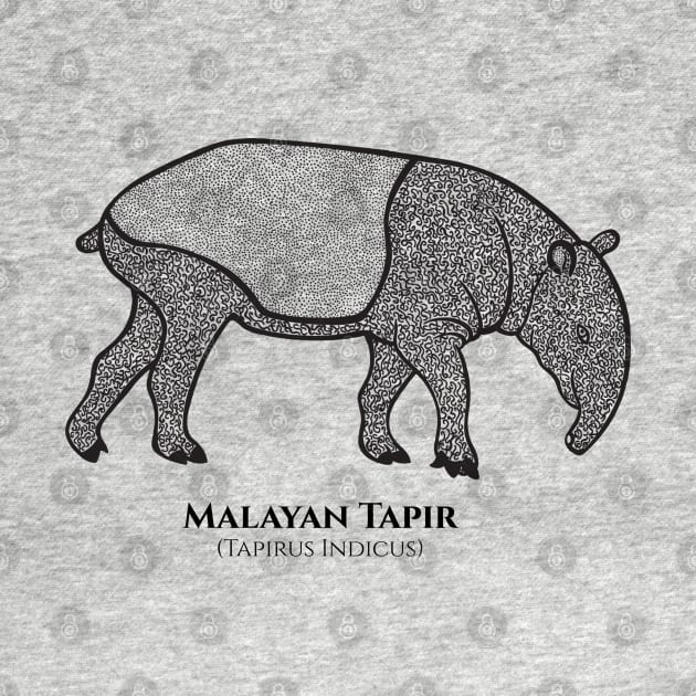 Malayan Tapir with Common and Latin Names - black and white animal by Green Paladin